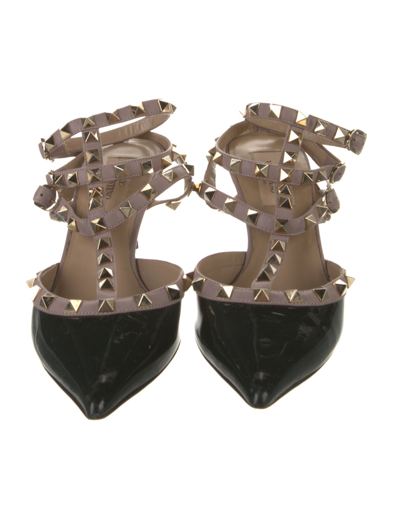 Valentino Rockstud Accents Patent Leather T-Strap Pumps